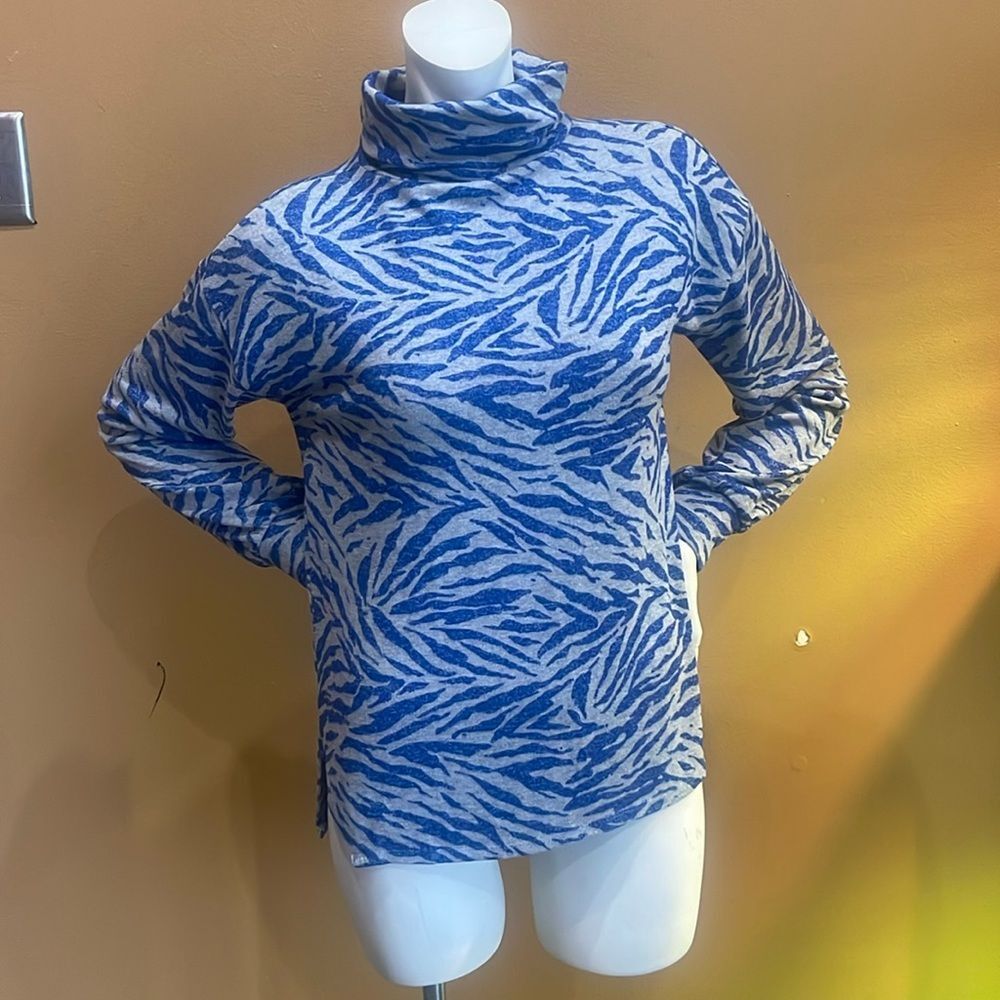 Anthropologie Cozy Blue and Gray Cowl Neck Sweater Size XS